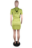 Red Fashion Casual Print Leopard Patchwork Oblique Collar Short Sleeve Dress