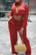 Red Fashion Casual Solid Basic Turndown Collar Long Sleeve Two Pieces