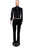 Pink Casual Solid Patchwork Zipper Collar Long Sleeve Two Pieces
