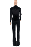 Pink Casual Solid Patchwork Zipper Collar Long Sleeve Two Pieces