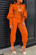 Orange Casual Solid Patchwork Mandarin Collar Long Sleeve Two Pieces