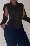 Yellow Sexy Solid Hollowed Out Patchwork Buckle Asymmetrical Turndown Collar Tops