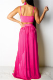 Blue Fashion Sexy Solid Patchwork Backless Spaghetti Strap Sleeveless Two Pieces