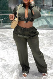 Red Fashion Casual Solid Basic Turndown Collar Long Sleeve Two Pieces