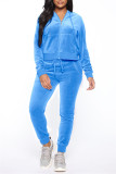 Deep Blue Fashion Casual Solid Zipper Hooded Collar Long Sleeve Two Pieces
