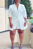 White Fashion Casual Solid Patchwork Turndown Collar Long Sleeve Two Pieces