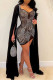 Silver Fashion Sexy Patchwork Hot Drill Square Collar Long Sleeve Dresses