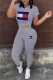 Grey Fashion Casual Print Basic O Neck Short Sleeve Two Pieces