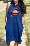 Red Casual Print Patchwork Hooded Collar Straight Dresses