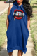 Blue Casual Print Patchwork Hooded Collar Straight Dresses