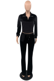 Pink Casual Solid Patchwork Zipper Collar Long Sleeve Two Pieces