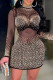 Colour Sexy Patchwork Hot Drilling See-through Half A Turtleneck Long Sleeve Dresses