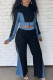 Blue Casual Solid Patchwork Hooded Collar Long Sleeve Two Pieces