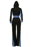 Blue Casual Solid Patchwork Hooded Collar Long Sleeve Two Pieces
