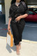 Black Casual Solid Patchwork Buckle Turndown Collar Long Sleeve Two Pieces
