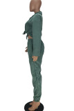 Red Casual Solid Patchwork Buckle Turndown Collar Long Sleeve Two Pieces
