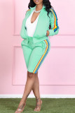 Red Fashion Casual Striped Patchwork Cardigan Zipper Collar Long Sleeve Two Pieces