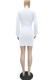 Pink Casual Solid Patchwork O Neck Waist Skirt Dresses