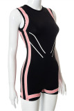 Blue Casual Sportswear Print Basic O Neck Sleeveless Skinny Romper