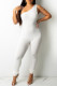 White Sexy Casual Solid Bandage Backless One Shoulder Skinny Jumpsuits