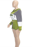 Green Fashion Casual Patchwork Zipper Hooded Collar Long Sleeve Two Pieces