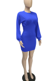 Pink Casual Solid Patchwork O Neck Waist Skirt Dresses