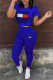 Blue Fashion Casual Print Basic O Neck Short Sleeve Two Pieces