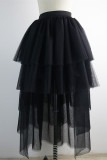 Black Fashion Casual Solid Patchwork Asymmetrical Regular High Waist Skirt