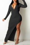 Apricot Sexy Solid Patchwork Backless High Opening Asymmetrical V Neck Pencil Skirt Dresses
