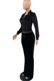 Pink Casual Solid Patchwork Zipper Collar Long Sleeve Two Pieces