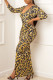 Yellow Elegant Print Patchwork U Neck One Step Skirt Dresses