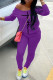 Purple Fashion Casual Print Basic Long Sleeve Two Pieces