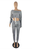 Red Fashion Casual Solid Basic O Neck Long Sleeve Two Pieces