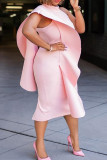 Pink Fashion Sexy Solid Patchwork O Neck Evening Dress