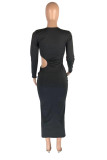 Black Sexy Casual Solid Hollowed Out O Neck Long Sleeve Dresses