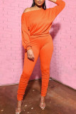 Tangerine Casual Solid Patchwork O Neck Long Sleeve Two Pieces
