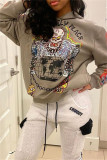 Brown Fashion Casual Print Basic Hooded Collar Tops