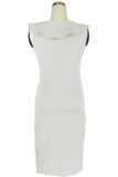 White Fashion Sexy Solid Split Joint V Neck One Step Skirt Dresses
