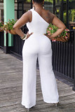 White Sexy Casual Solid Patchwork Backless One Shoulder Regular Jumpsuits (Without Belt)