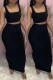 Black Casual Solid Vests Square Collar Sleeveless Two Pieces