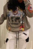 Brown Fashion Casual Print Basic Hooded Collar Tops
