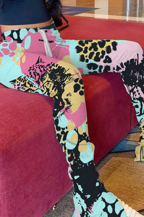 Yellow Sexy Print Patchwork Fold Boot Cut High Waist Speaker Full Print Bottoms