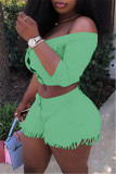 Green Fashion Casual Solid Basic Off the Shoulder Plus Size Two Pieces