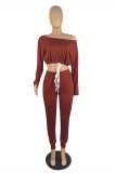 Red Fashion Casual Solid Basic O Neck Long Sleeve Two Pieces