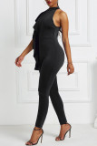 Black Fashion Casual Solid Split Joint O Neck Jumpsuits