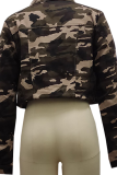 Camouflage Casual Camouflage Print Patchwork Turndown Collar Outerwear