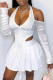 White Fashion Street Solid Patchwork V Neck Long Sleeve Two Pieces