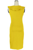 Yellow Fashion Sexy Solid Split Joint V Neck One Step Skirt Dresses