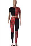 Black Red Fashion Casual Letter Print Patchwork O Neck Short Sleeve Two Pieces
