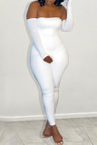 White Fashion Sexy Solid Patchwork Strapless Jumpsuits